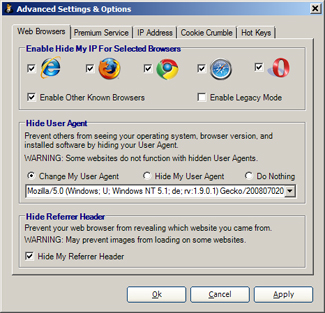 Hid My IP Advanced Settings