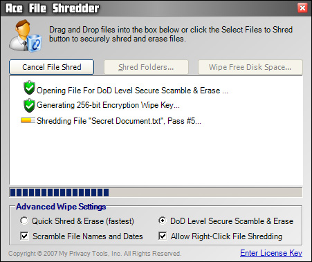 Click to view Ace File Shredder 1.1 screenshot