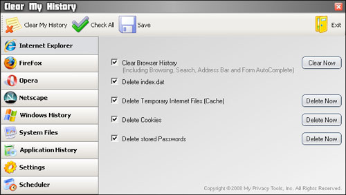 Screenshot of Clear My History 1.0.3266.21655