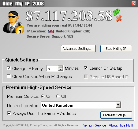 Screenshot of Hide My IP 2008