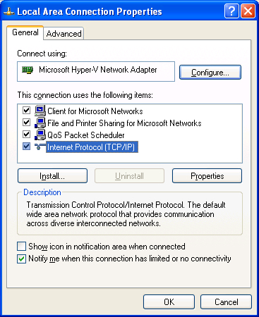 Internet Protocol (TCP/IP), Properties