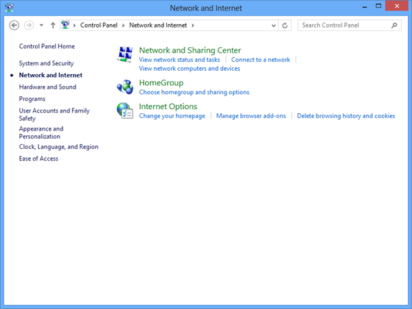 Windows 8 Network and Sharing Center