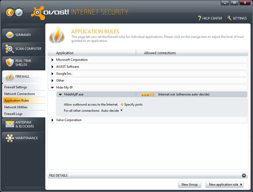 Avast Application Rules, New Group, New Rule