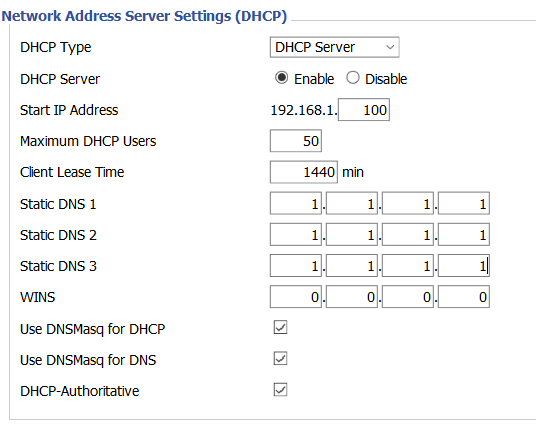 Network Address Server Settings