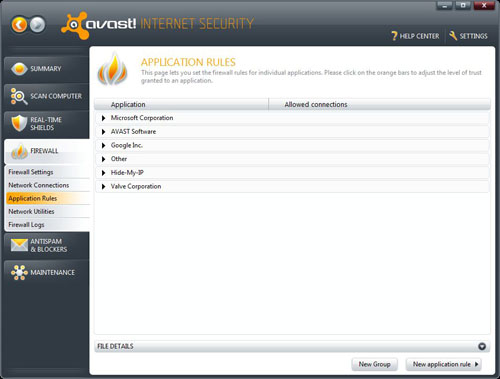 Avast Application Rules, New Group