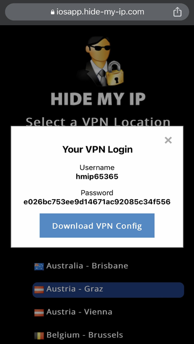 Hide My IP location list for iOS