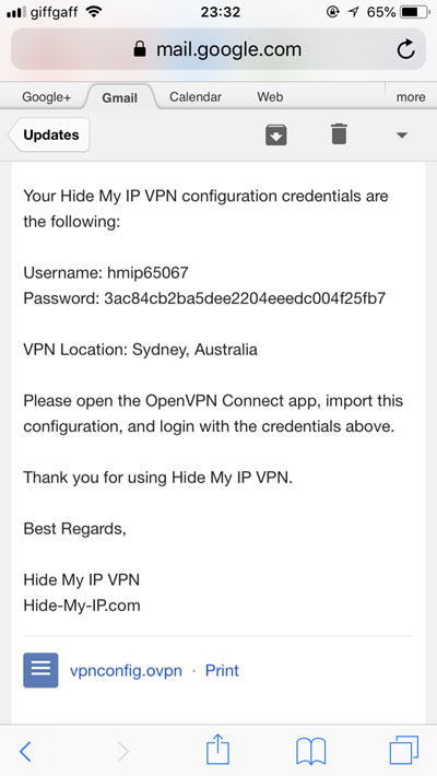 Check your E-mail for the VPN account details