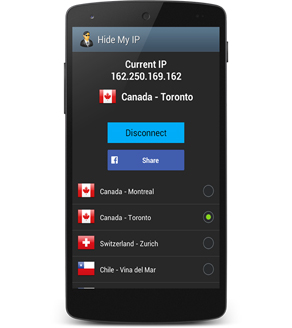 Hide My IP main window for Android